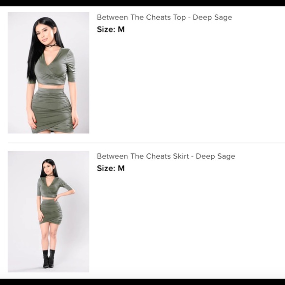 Fashionnova Olive Ruched Crop Top and Mini Skirt Set - Picture 4 of 8